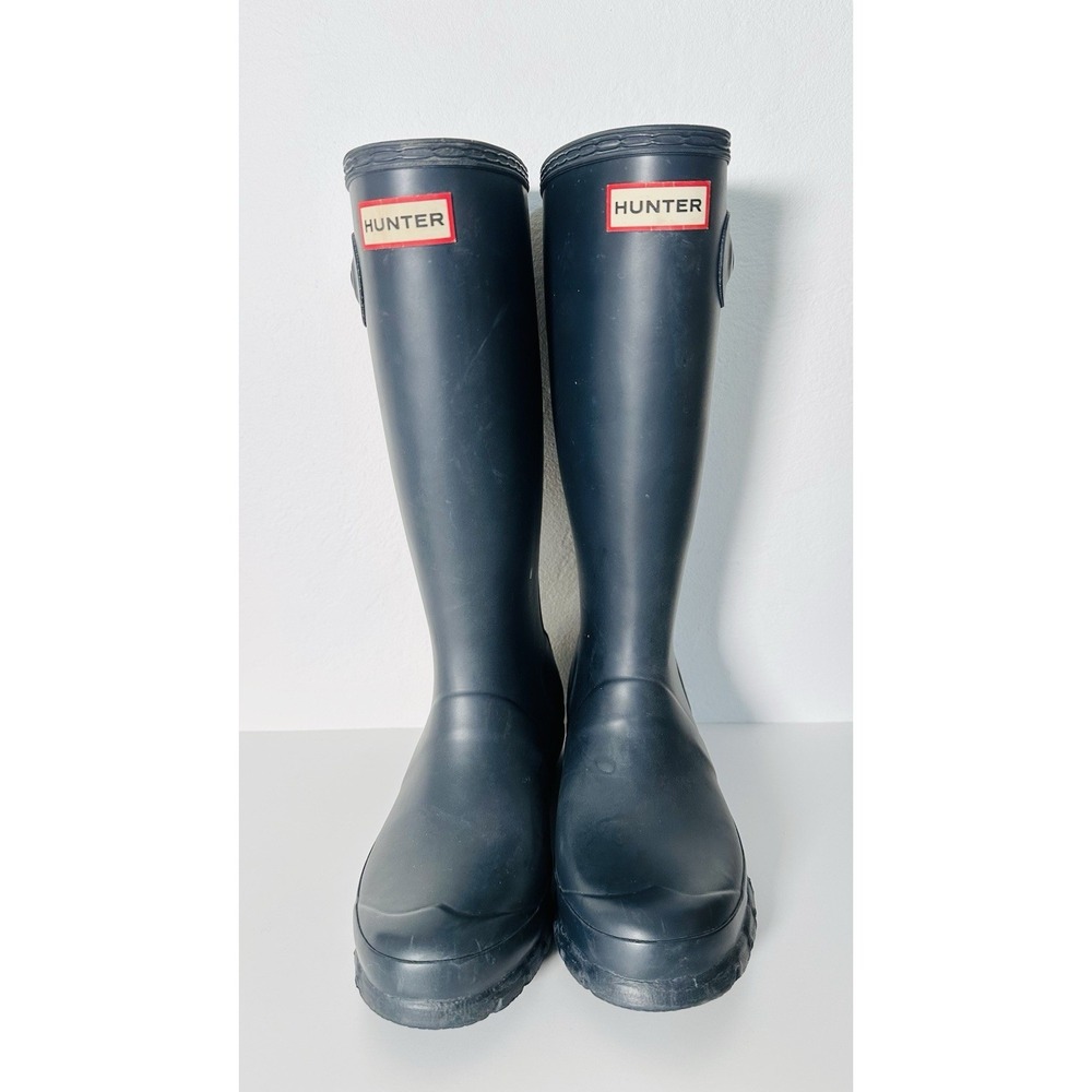 Hunter Rain Boots Youth Size 4B/5G Blue Wellington Kids Matte Waterproof Rubber